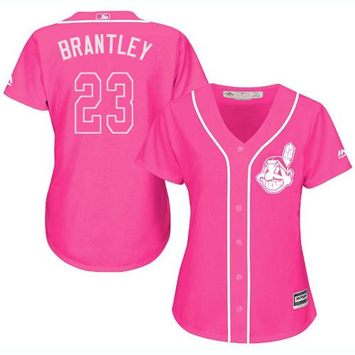 Indians #23 Michael Brantley Pink Fashion Women's Stitched MLB Jersey - Click Image to Close